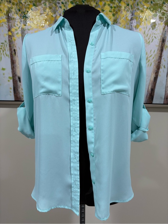 Apt. 9 Tops - Apt. 9 Mint Button-Front Women's Blouse with Roll-Tab Sleeves